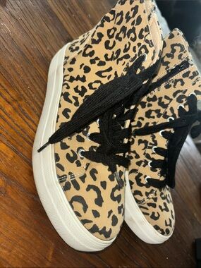 Leopard Print Tan and Black High-Top Sneakers